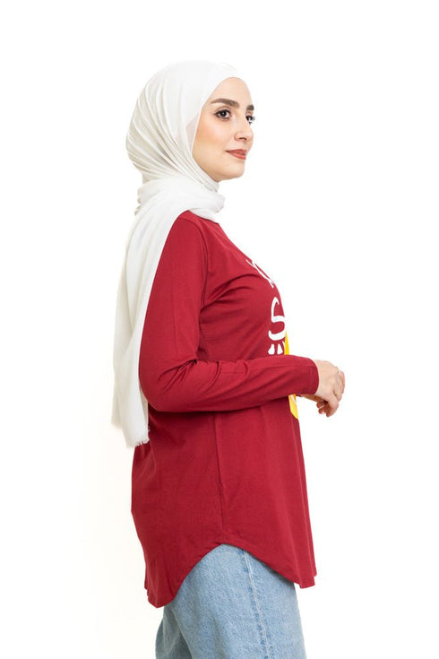 Brick Red Printed Long - Sleeve Design 15 - Khotwh